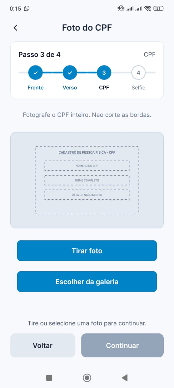 Tela de captura do CPF