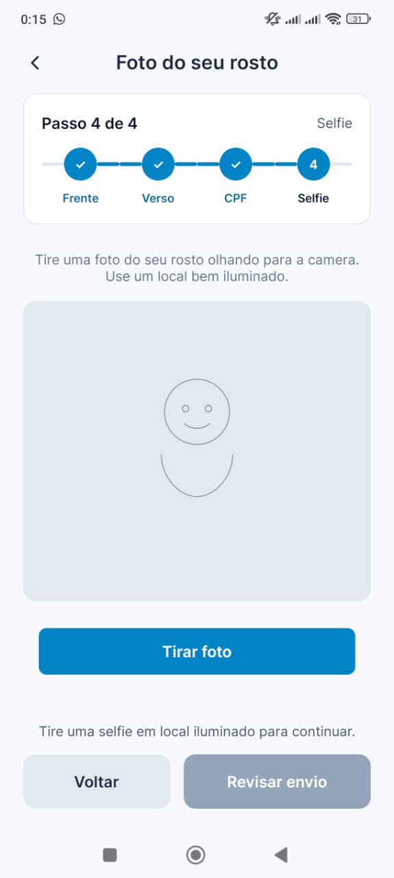 Tela de captura de selfie