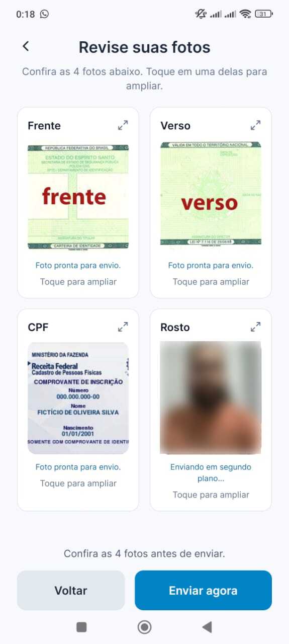 Tela de revisão das fotos